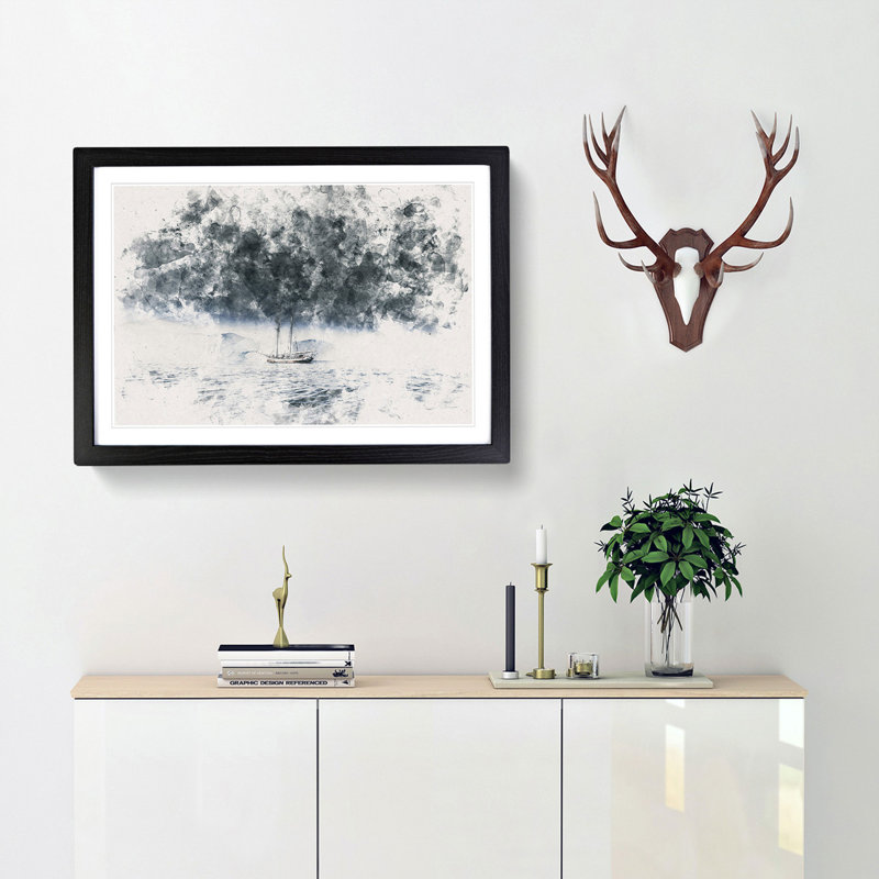 Boat in the Arctic - Picture Frame Graphic Art Print, 40cm H x 60cm W x 2cm D, Black Framed