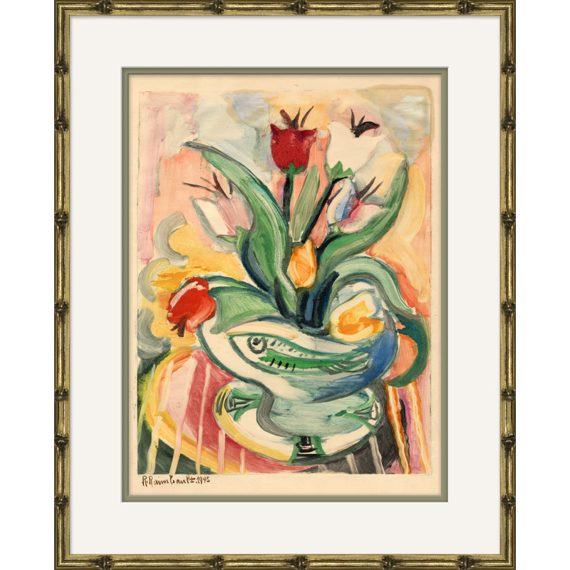 «Flower Still Life» - Peinture encadrée sur papier, H 21 po x l 17 po x P 1 po