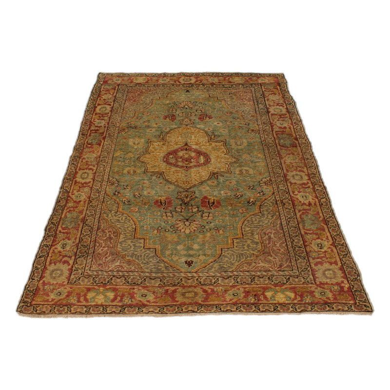 Tapis turc vert et rouge 4 x 6 Oushak