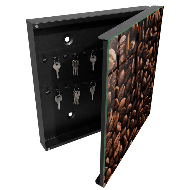 Key box for home, Opens to the right, 30x30x5, Black, Roasted coffee beans natural texture, 