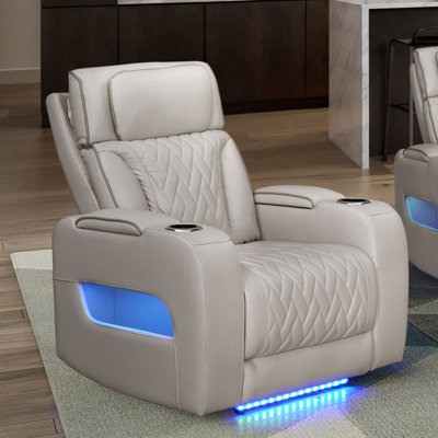 Fauteuil inclinable électrique en cuir glacé 37 po Jazz Aire avec appui-tête électrique, lumières DEL, ports USB et USB-C, rangement et porte-gobelets