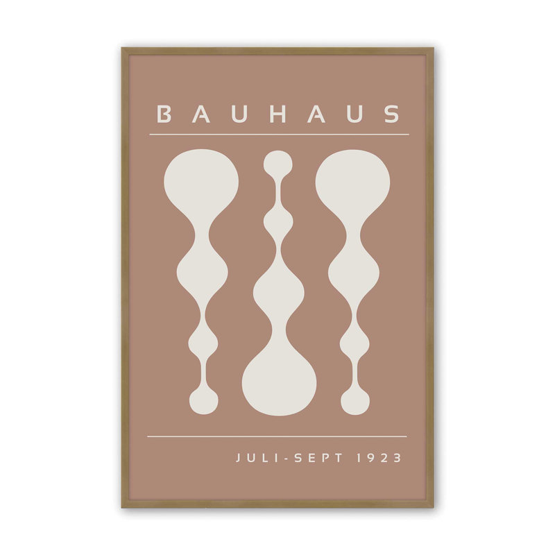 Affiche brune rétro Bauhaus II, H 15,25 po x l 12,25 po x P 1,25 po, Or brossé