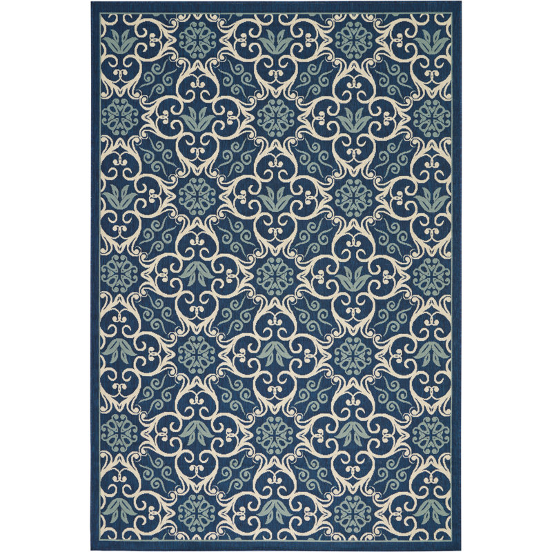 Tapis bleu marine traditionnel Janyce, Rectangle 6 pi 7 po x 9 pi 6 po