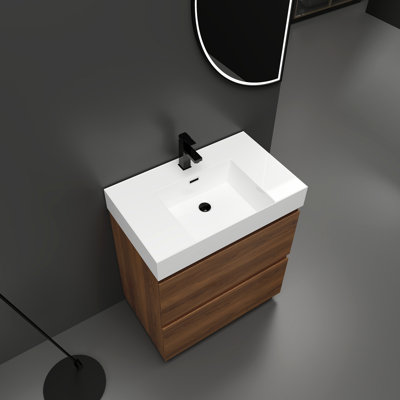 Meuble-lavabo de 30 po avec lavabo simple, meuble-lavabo encastré avec tiroir double, meuble-lavabo sur pied autoportant, bois d'ingénierie