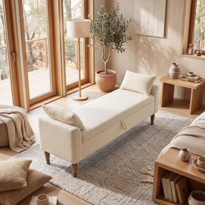 Banc de rangement moderne rembourré avec accoudoirs et traversins - Tabouret polyvalent pour les pieds, banc de jour pour le salon, la chambre à coucher, le vestibule, la solution de sièges multi-scénario