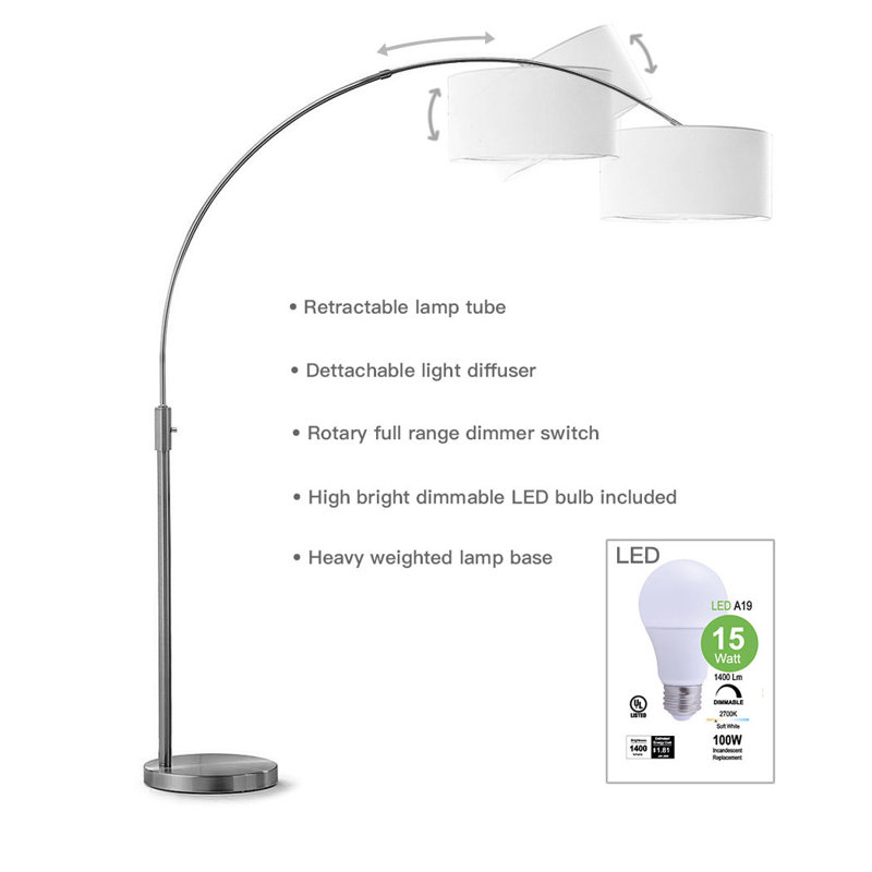 Ponsell 81'' Brushed Brass Arched Floor Lamp, White