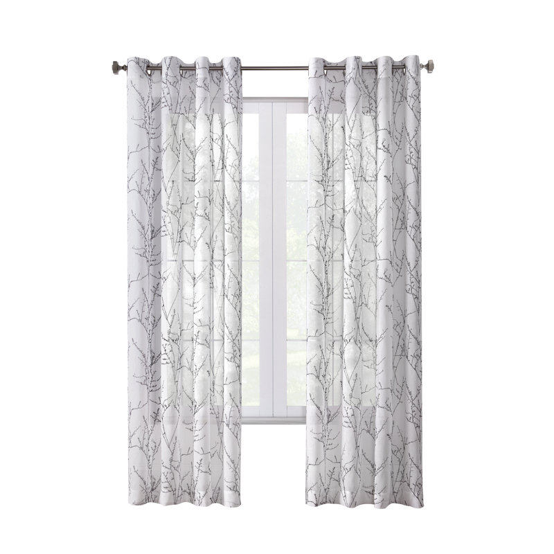 Panneau de rideau simple diaphane avec œillets Hastin, Blanc, 52 po x 84 po