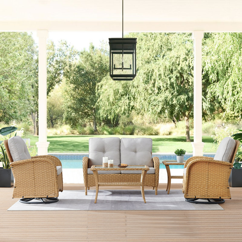 Gaetanino Wicker 4 - Person Patio Conversation Set with Cushions, Natural Frame/Beige Cushion