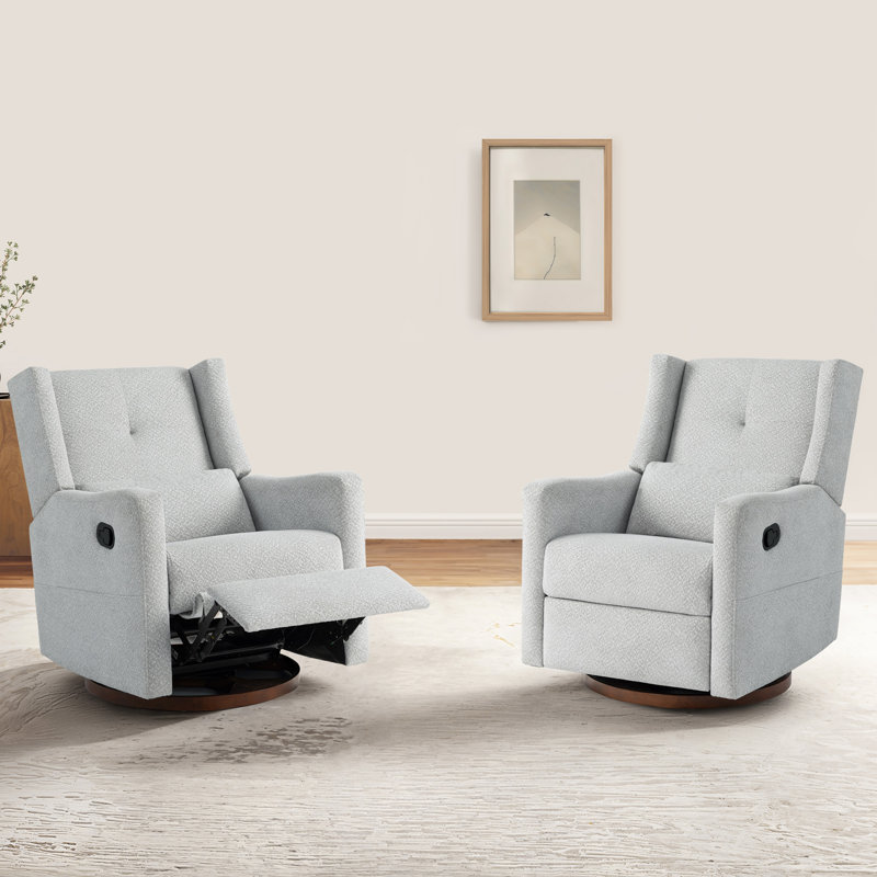 Drenna Tufted Upholstery Manual Swivel Glider Recliner, Gray Chenille