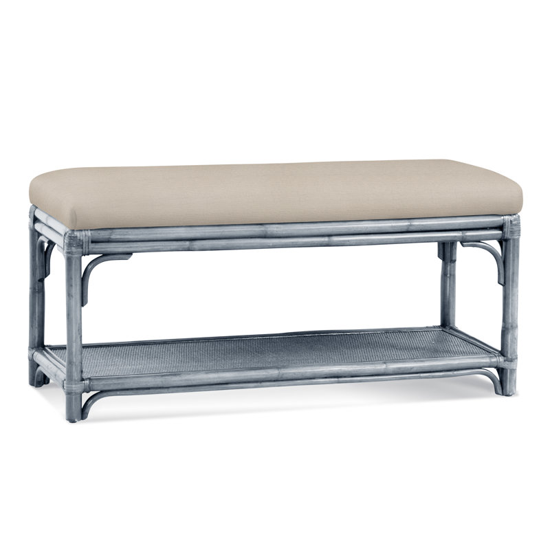 Summer Retreat Wicker Shelf Storage Bench, Sea Glass, White Textured Performance; 0865-91