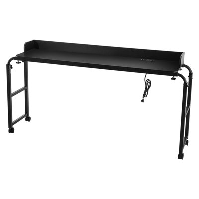Overbed Table, Mobile Bed Side Table with 4 Wheels (2 with Brakes) and Power Socket, Height Adjustable Rolling Laptop Desk, Portable Particleboard Over Bed Desk for Home, Office, Study, Black 63.0...