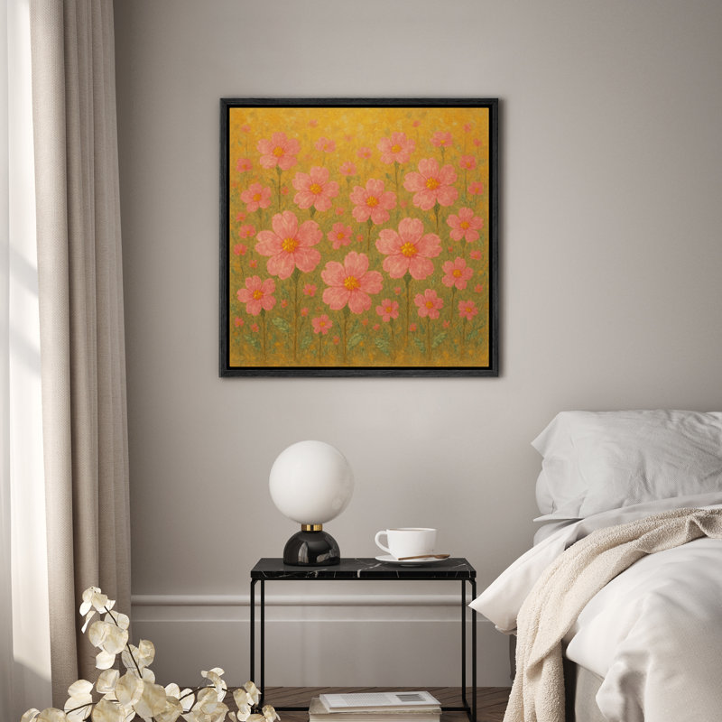 Art mural encadré, impressions florales roses pour chambre à coucher - 16 po x 16 po, H 16 po x l 16 po, Noir