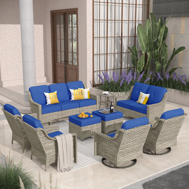 Porretto 9 - Person Patio Conversation Set with Cushions, Navy