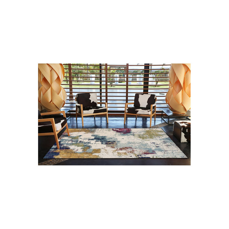 Tapis jaune lavable à motif pastel, Sous-tapis rectangulaire 4 pi 7 po x 6 pi 7 po inc