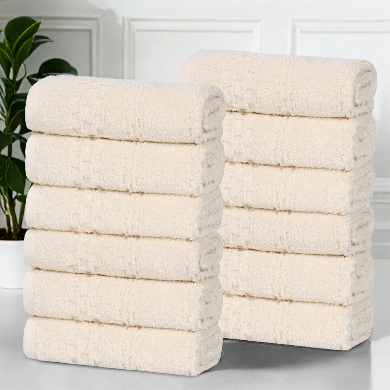 Playa Zero Twist Cotton Solid Waffle Textured Face Towels Washcloths, Ivory