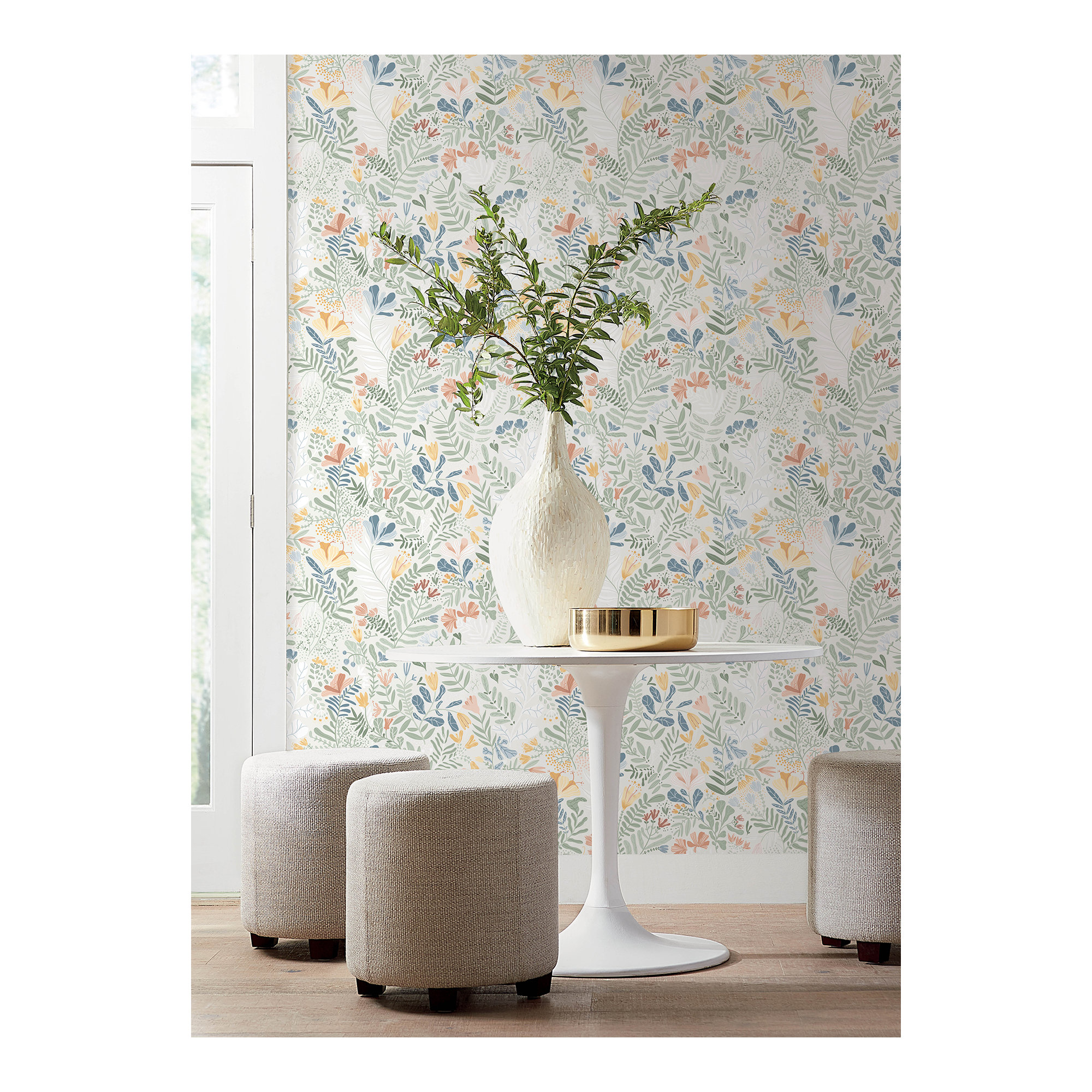Kathryn Wallpaper, Cream/Orange/Green