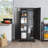 61" Tall Garage with Hanging Rod, Metal Storage Cabinet with Locking Doors, Broom Closet, Freestanding Bathroom Storage Cabinet, Cleaning Tool,Black