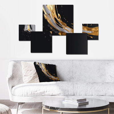 Décoration murale en marbre doré et noir I - marbre abstrait en métal