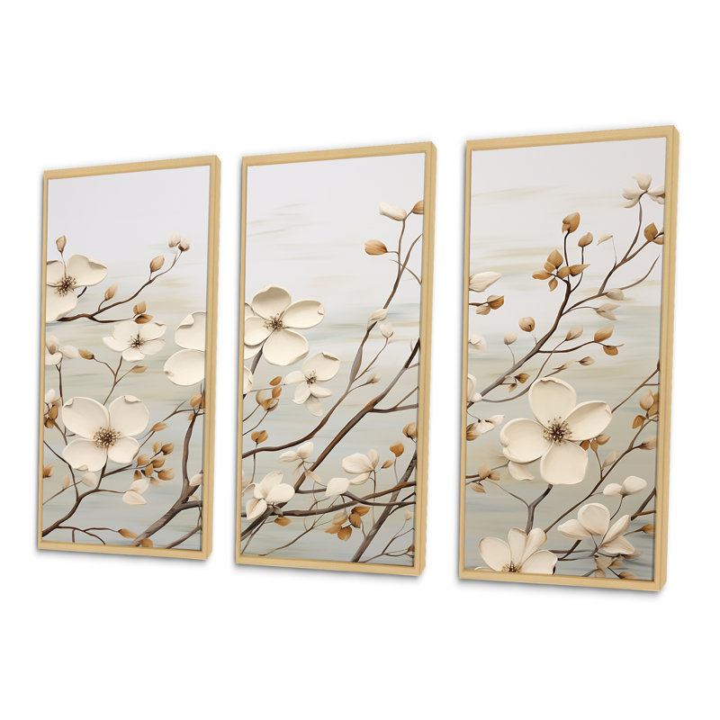 «White Dogwood Blossom Harmony II», ensemble d'art sur toile de cornouiller, Cadre naturel flottant