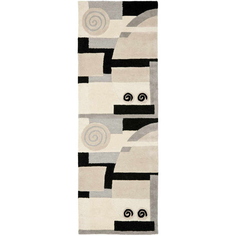 Tapis en laine touffeté à la main Bertile, Tapis de couloir 2 pi 6 po x 12 pi