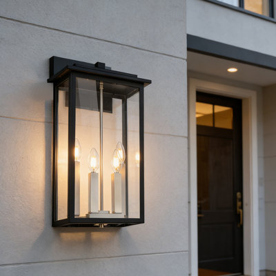 4-Light Matte Black And Brushed Nickel Outdoor Wall Lantern, Modern Exterior Sconce With Clear Glass, Dimmable E12 Base Porch Light For Garage, Patio, Front Door, All Hardware Included