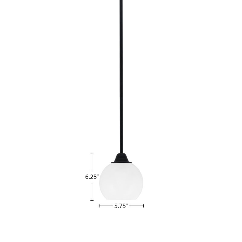 Paramount Stem Hung Pendant Shown In Matte Black Finish With 5.75" White Marble Glass