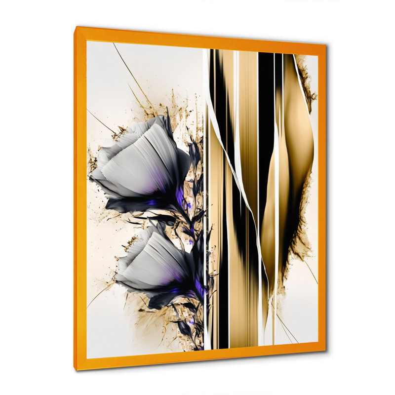 Fleur mauve sur une peinture abstraite I - Peinture sur toile, H 32 po x l 16 po x P 1 po