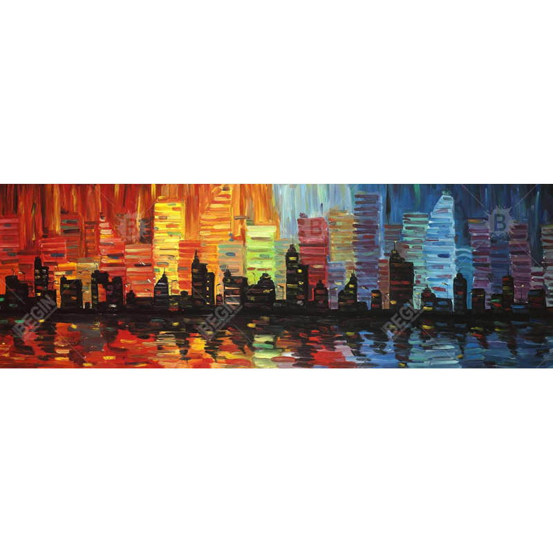«Colorful Cityscape», art contemporain sur toile encadrée