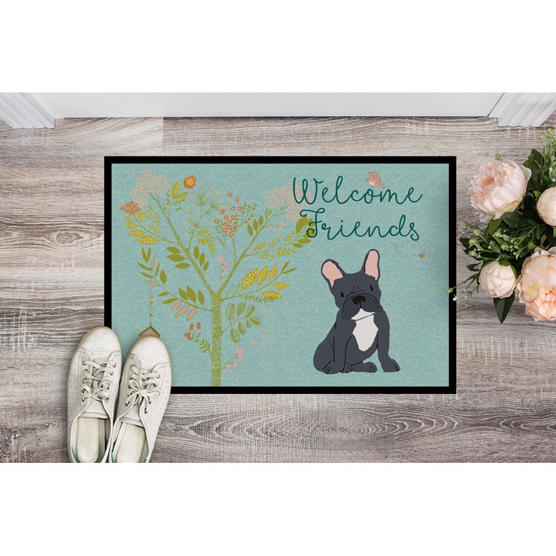 Tapis de porte pour l’extérieur antidérapant french bouledogue Yonker, Bouledogue français noir