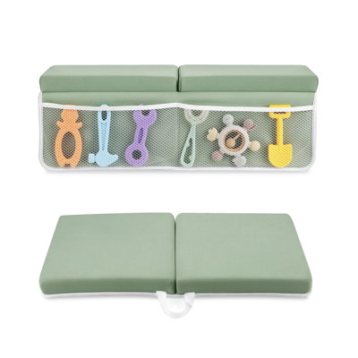 Baby Bath Kneeler & Elbow Rest Pad, Comfortable Non-Slip Kneeling Mat Cushion With Toy Organizer Storage Pockets, Foldable Foam Mat For Toddler Bathroom Bathing Time (Green)