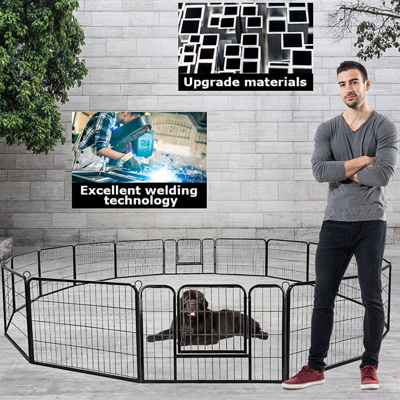 Black Metal Adjustable Pet Playpen with Doors
