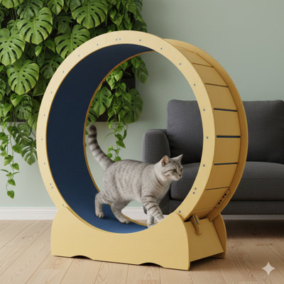 Roue d'exercice pour chat conçue pour les chats d'intérieur, ce tapis roulant pour chat de 42 pouces est doté d'une surface de tapis amovible, fabriquée en bois massif naturel et convient à la course, à l'entraînement et à la marche, et convient à la plupart des tailles de chat