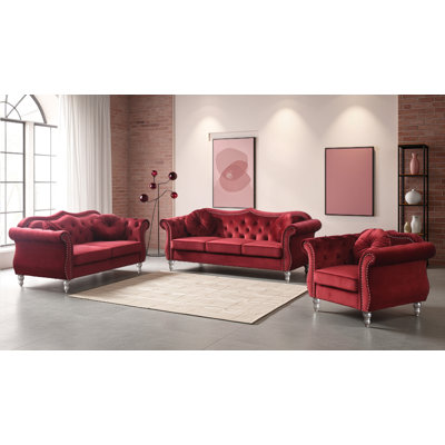 Geneva Velvet Fabric 3pc Living Room Set