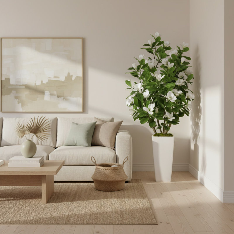Magnolia avec pot de fleurs en fibre de pierre