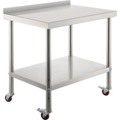 Stainless Steel Prep Table, 36 x 24 x 35 Inch, 440lbs Load Capacity Heavy-Duty Metal Worktable with Backsplash Adjustable Undershelf & 4 Casters, Commercial Workstation for Kitchen Restaurant
