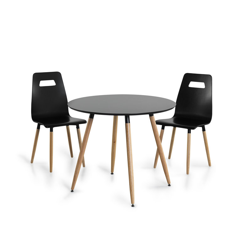 Bola Round Solid Wood Base Dining Table, Black