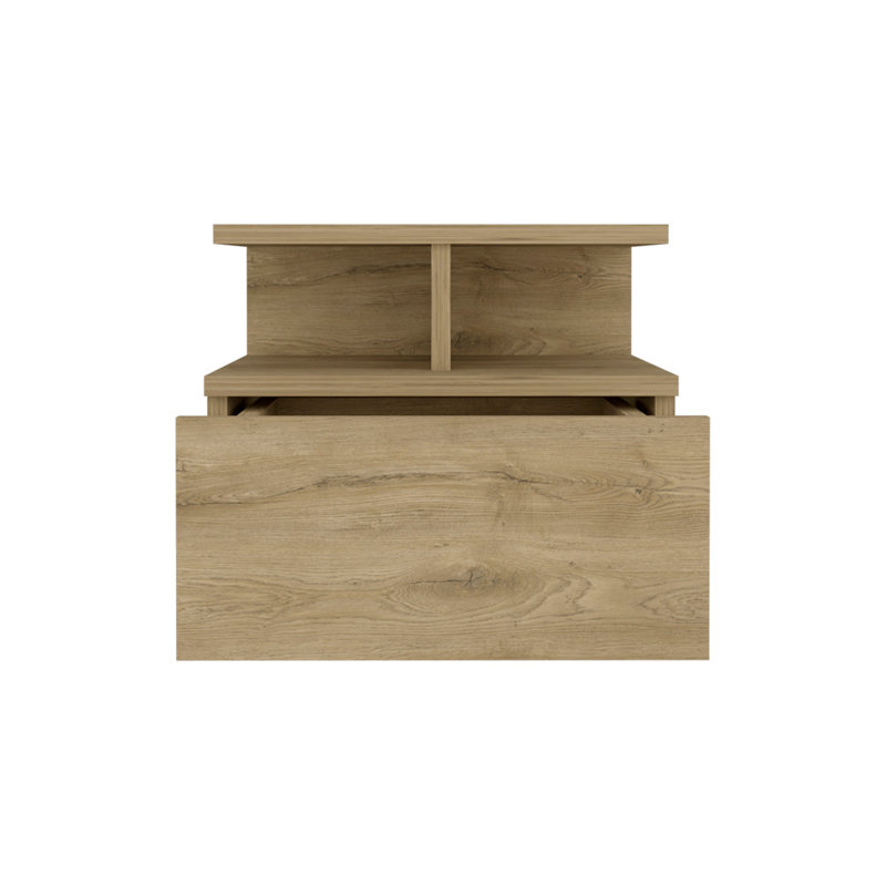 Table de chevet flottante H 12 po, murale avec tiroir simple et tablette à 2 niveaux, Macadamia, Beige