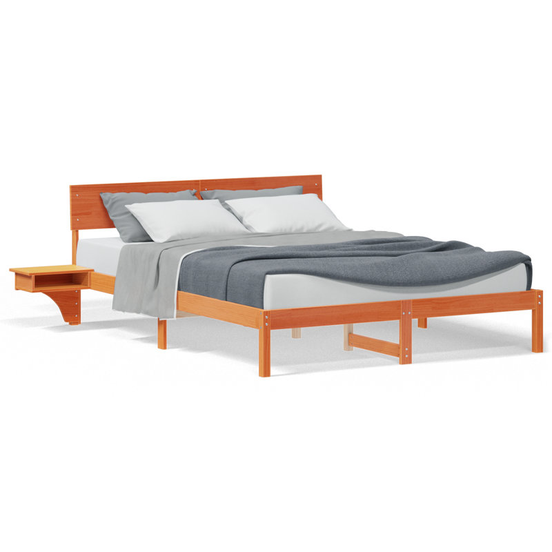 Bed Frame With Bedside Tables With Headboard, 150 x 200cm, Wax Brown