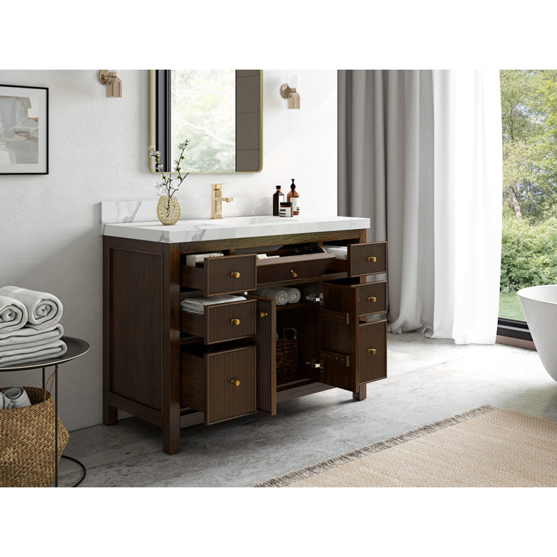 Teck de 48 po Sonoma X P 22 po De meuble-lavabo simple en noyer foncé, Calacatta Laza