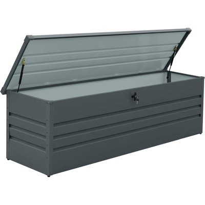 Coffre de terrasse en métal imperméable de 260 gallons, très grand coffre de rangement extérieur avec couvercle hydraulique pour patio extérieur, coussins, outils de jardin, fournitures de piscine (noir)