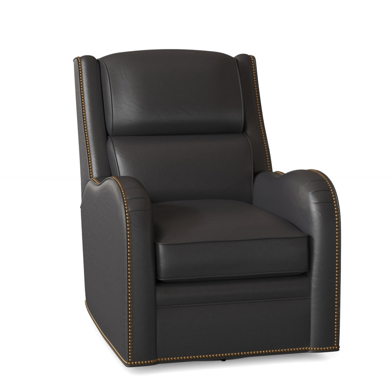 Stellan Recliner, Outsider Raven Genuine Leather, #9 French Natural, Swivel Glider with Manual Recline & Inside Release