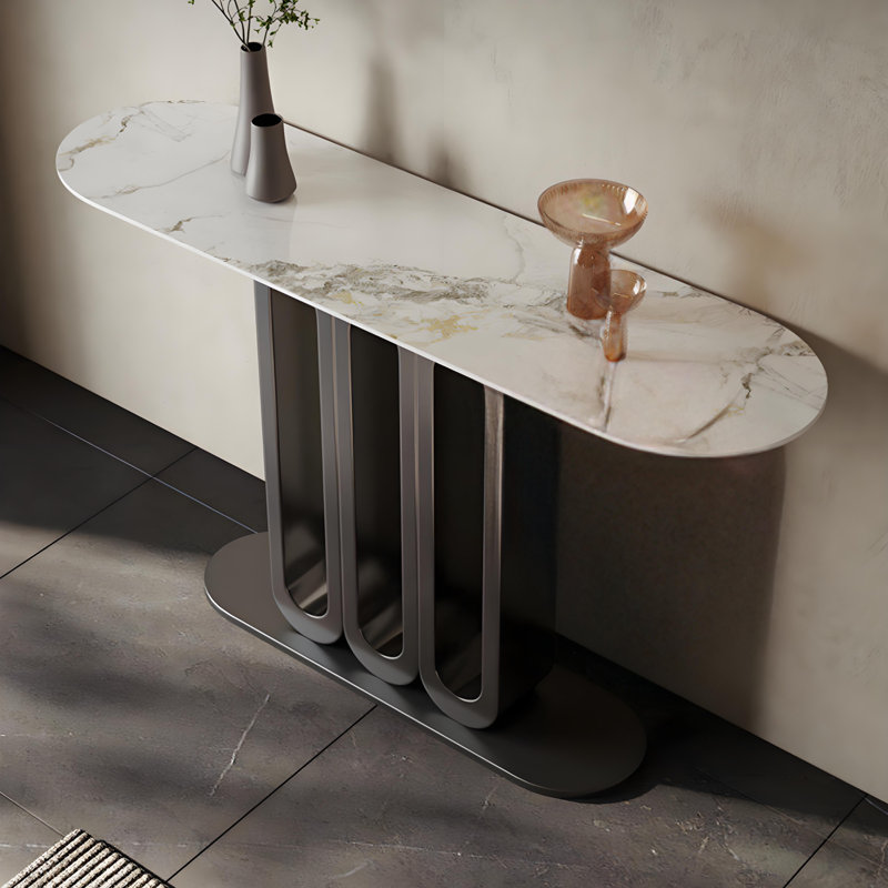 Console en métal de style italien, Gris foncé, H 33,8 po x l 47,2 po x P 13,7 po