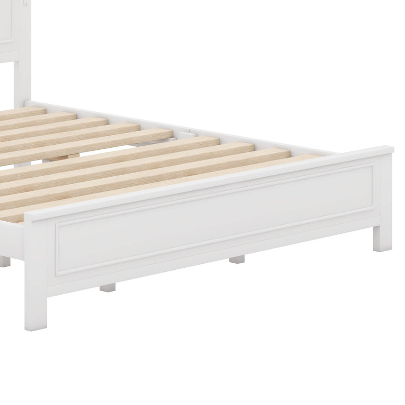Très grand cadre de lit très grand avec tête et pied de lit hauts, lit plateforme en bois de pin avec lumières DEL, Blanc