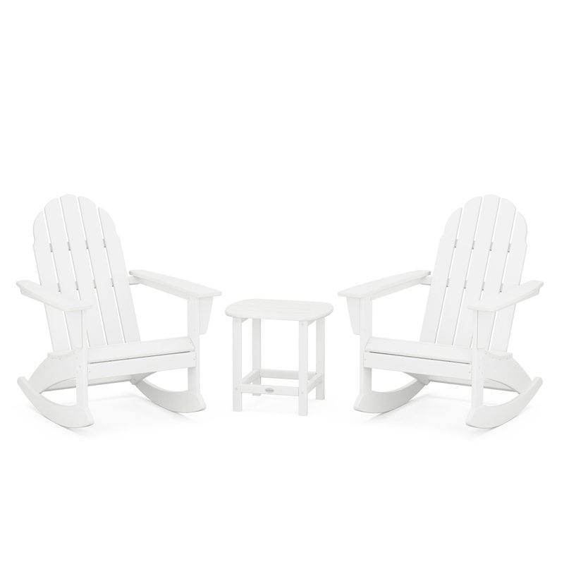 Ensemble de chaises berçantes 3 pièces Adirondack Vineyard avec table d'appoint 18 "South Beach, Blanc