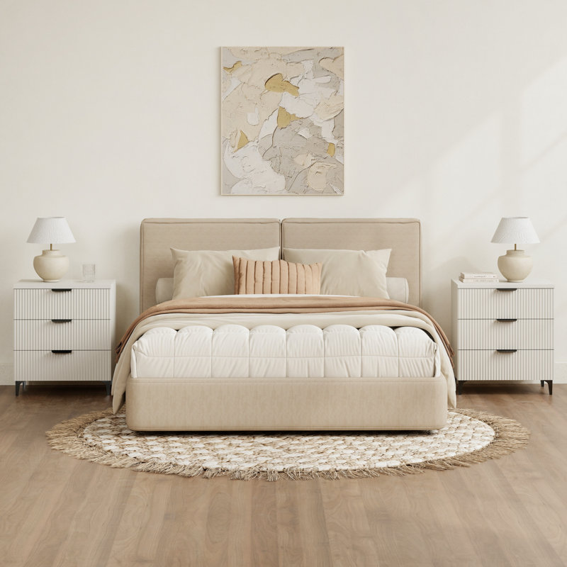 Ensemble de 2 tables de chevet modernes en bois cannelé avec 3 tiroirs, l 25,6 po x P 13,8 po x H 29,5 po, blanc, White