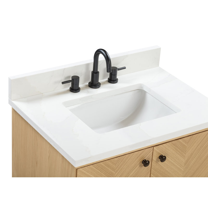 Adele 30'' Free Standing Single Bathroom Vanity with Quartz Top, Natural, Black, 31