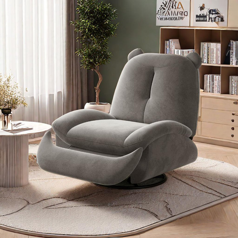 High Elastic Foam Recliner With Carbon Steel Frame Upholstered Swivel Recliner, Light Gray