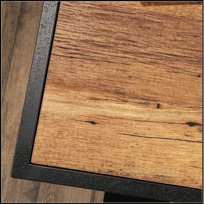 Bureau industriel en forme de L avec plateau spacieux, 2 tiroirs, tablettes et porte en métal pour une utilisation polyvalente à la maison ou au bureau