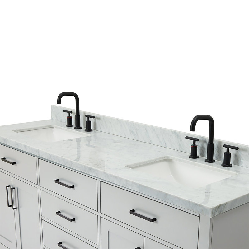 ARIEL HEPBURN 73 IN DOUBLE RECTANGLE SINK VANITY 1,5 IN, Gray, 73", Rectangular