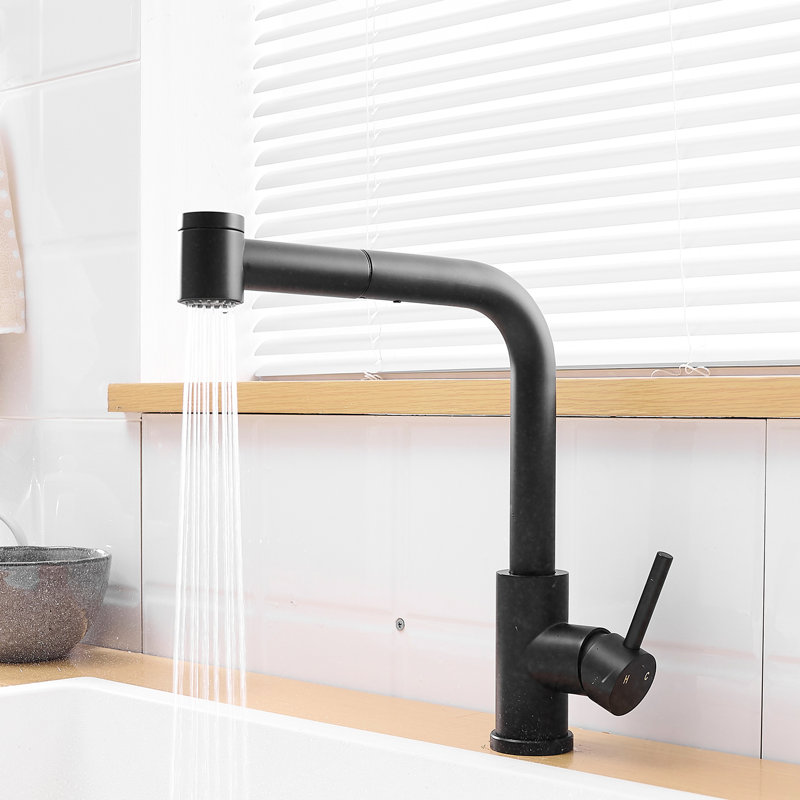 Robinet d'évier de bar pivotant noir 360 avec retrait - Design contemporain pour un rinçage facile mat moderne